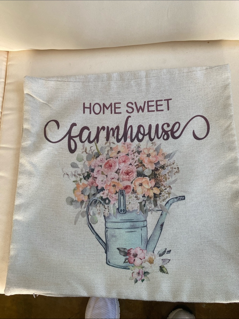 Home Sweet Farmhouse Floral Throw Pillow Cover - Cream